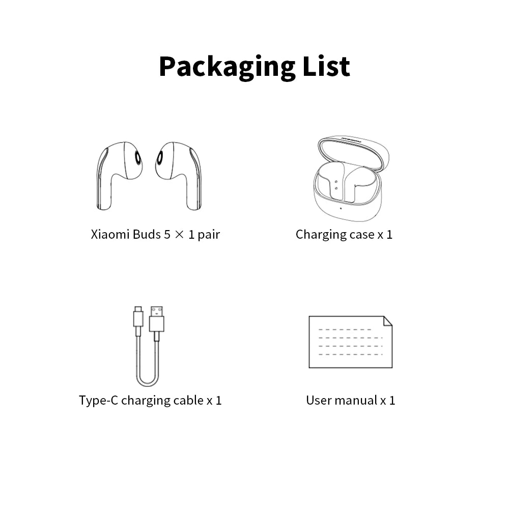 Original Xiaomi Buds 5 Earphone TWS AI Active Noise Cancelling HiFi Wireless Bluetooth Sound Recording Headphone Lossless Audio