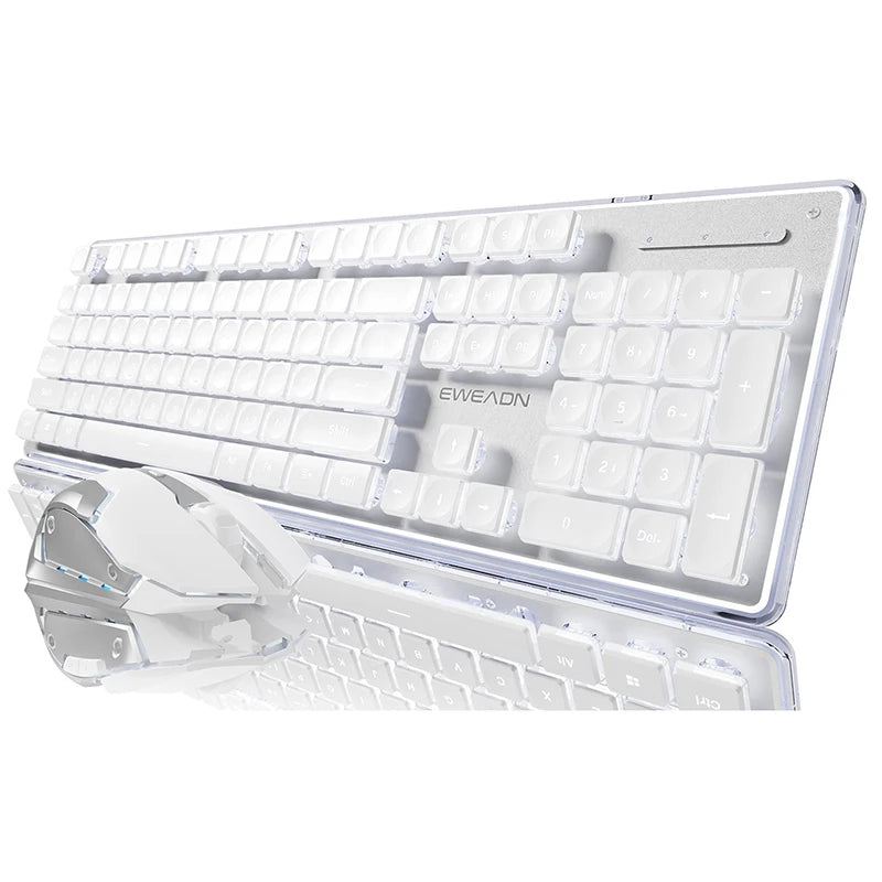 EWEADN V3 wireless Silent Office keyboard and mouse set,104 Keys Full Size with Pudding Keycaps, for Games and Office, Laptop/PC