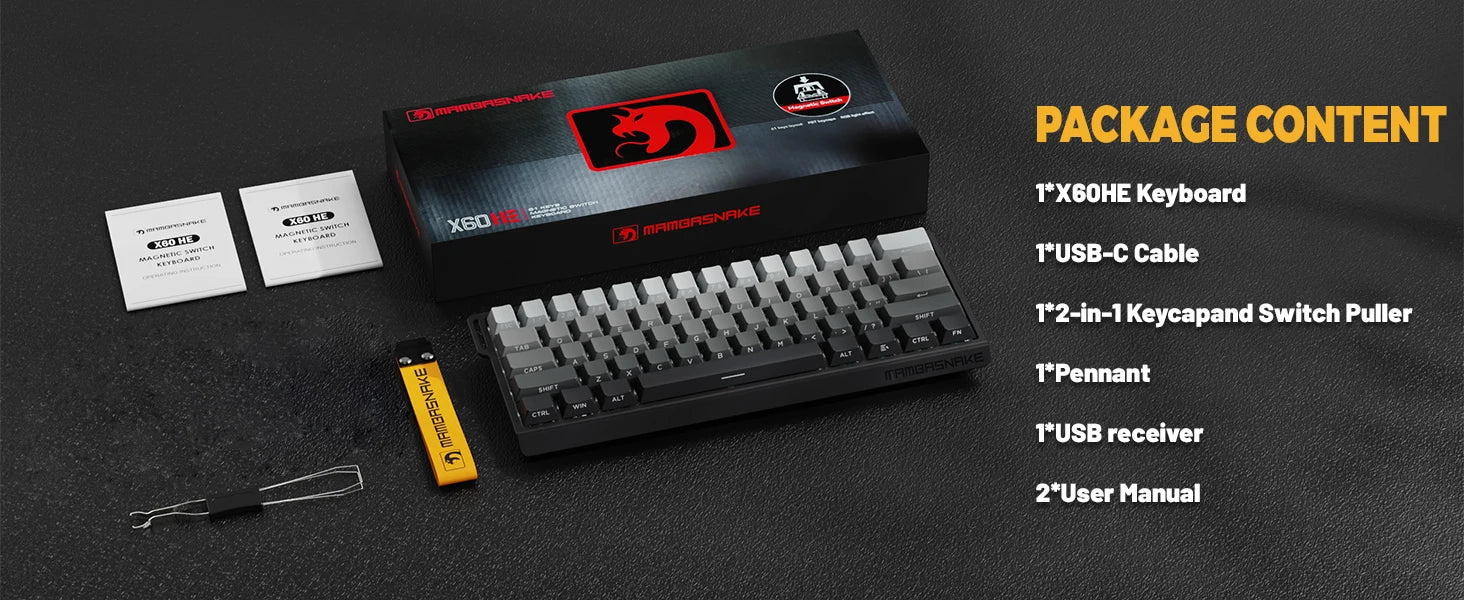 X60 HE 60% Rapid Trigger Wireless Gaming Keyboard,Hall Effect Magnetic Switches,Adjustable Actuation,8KHz Polling Rate