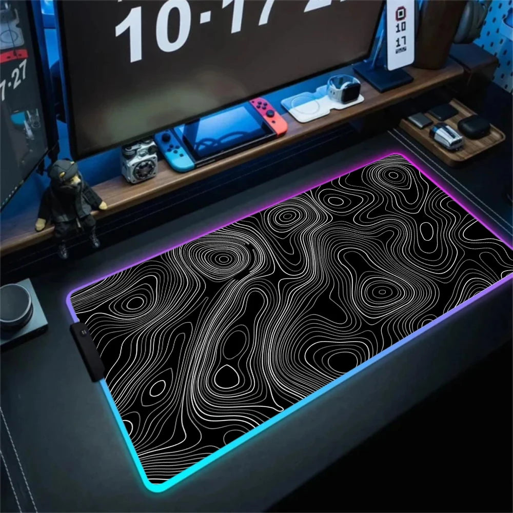 Anime Led Mouse Pad Strata Liquid White RGB Desk Carpet XL Luminescence Mouse Mat With Backlight Line Rubber anti slip Mousepad