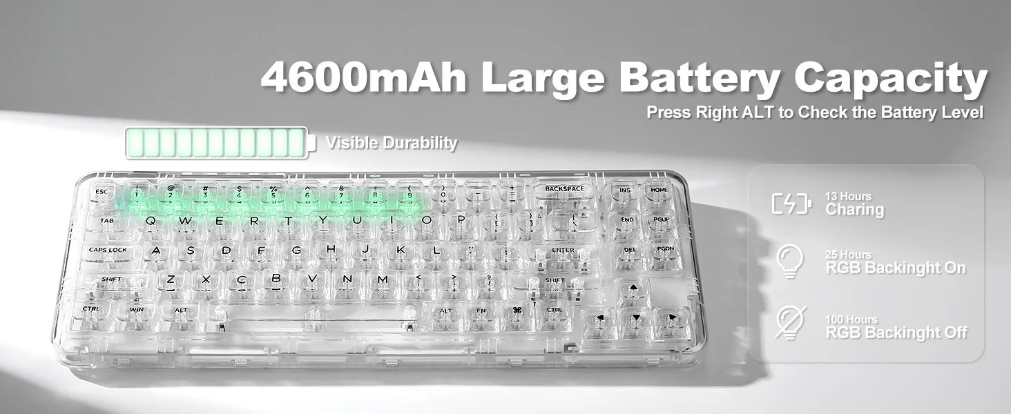 YUNZII X71 68% Layout Wireless BT/2.4G/USB-C Gasket Hot-Swap Transparent RGB Mechanical Gaming Keyboard with Clear Keycaps