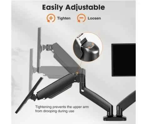 Dual Monitor Stand Arm, Gas Spring 2 Monitor Desk Mount Adjustable Height Swivel VESA Bracket With Clamp And Grommet Base Fits