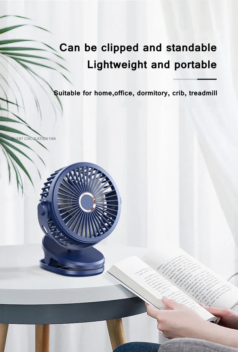 Mini 10000mAh Chargeable Clipped Fan 360° Rotation 4-speed Wind USB Desktop Ventilator Silent Air Conditioner for Bedroom Office