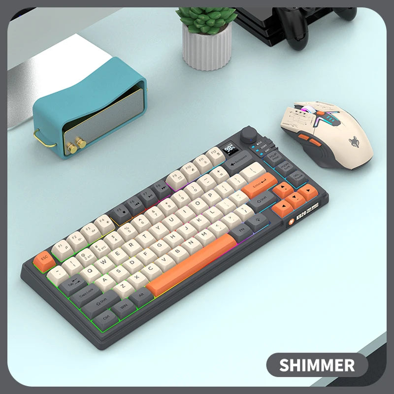 New Dual-Mode 80 Keys Wireless Gaming Keyboard Combo,2.4G/BT5.1 Keyboard Mouse Set With Rainbow-light RGB For PC Office Gaming