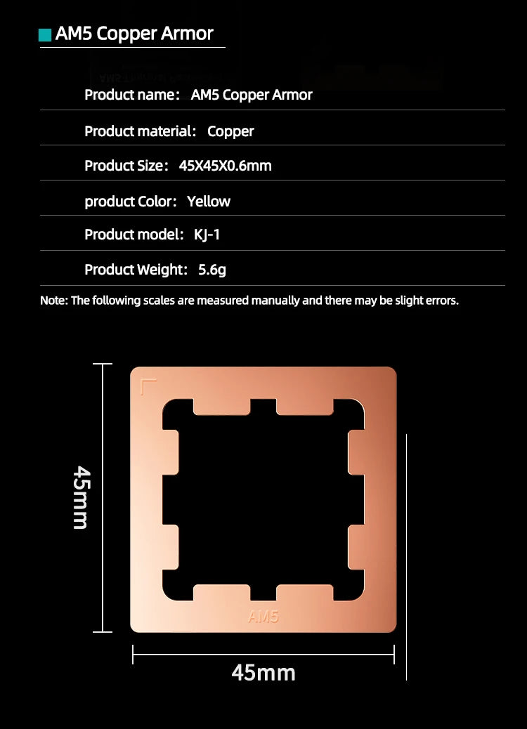 TEUCER AM5 CPU Anti-bending Bracket Bending Corrector Pure Copper Material Adapted to AMD 7950X 7900X 7700X 7600X