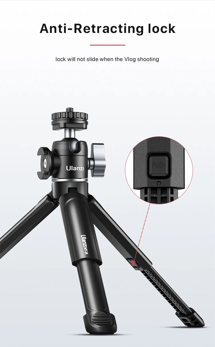 Ulanzi MT-14 Aluminum Alloy Tripod 2KG Load with 360° Ballhead 1/4 Screw Light Portable Vlog Kit Light Desktop Tripods For Phone