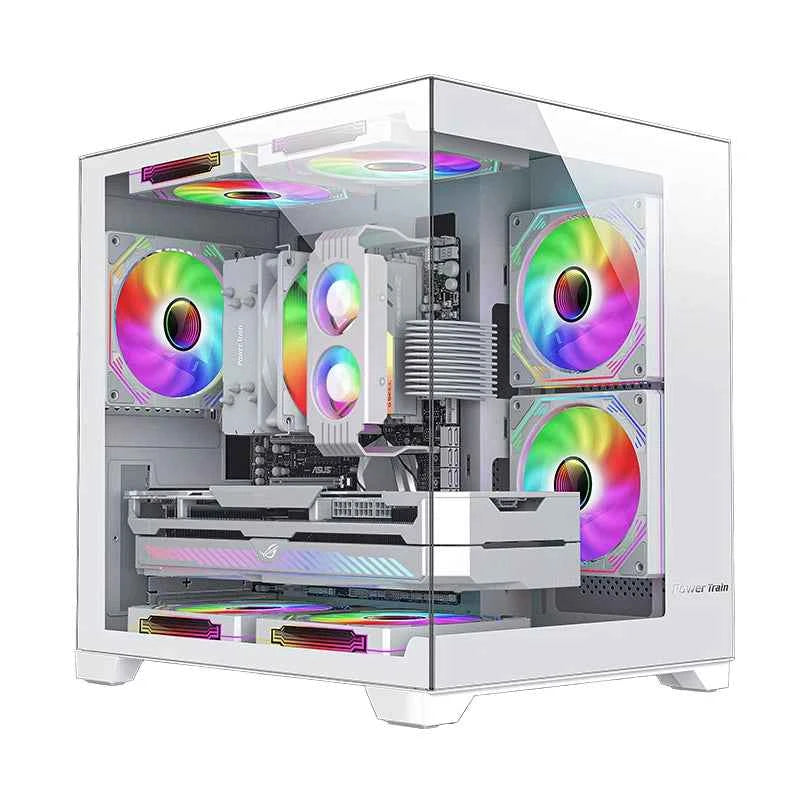 Power Train Colored Glaze PC Case Sea View Room 270°full view without column Desktop Chassis Support 240 Water Cooler