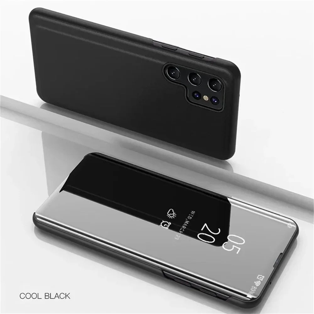 Mirror Flip Leather Phone Cases For Samsung Galaxy S26 S25 S24 S22 S23 Ultra S21 Plus FE A56 A36 A55 A35 A15 A34 A16 A54 Cover