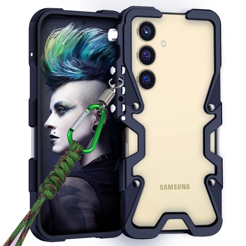 Luxury Armor Metal Aluminum Phone Bumper For Samsung Galaxy S26 S25 S24 Ultra + FE Cover Mechanical Purely Handmade Skull Case