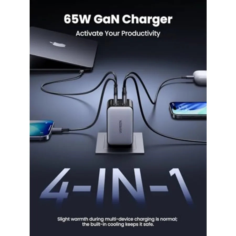 Nexode 65W GaN USB C Wall Charger 4-Port Fast Type-C Charger Compatible with MacBook Pro/Air iPhone 17/16/15 Series Galaxy S25/