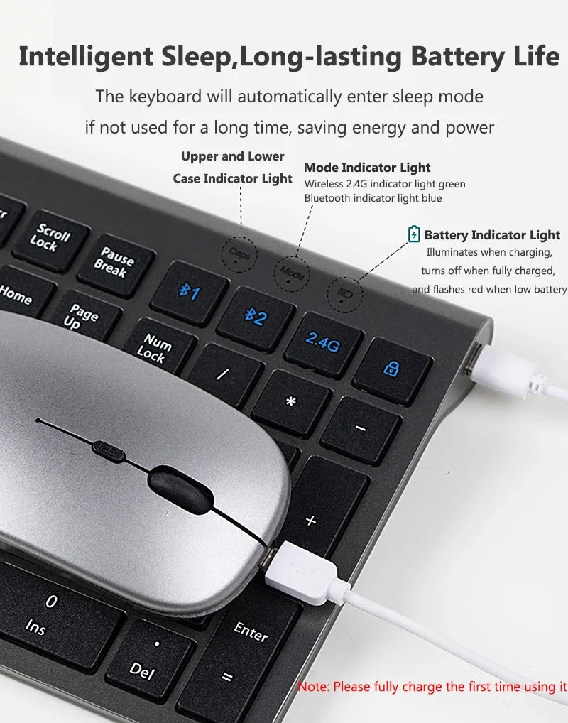 Bluetooth 5.0 & 2.4G Wireless Keyboard and Mouse Combo Multimedia Keyboard Mouse Set for iPad Macbook Android Laptop PC TV