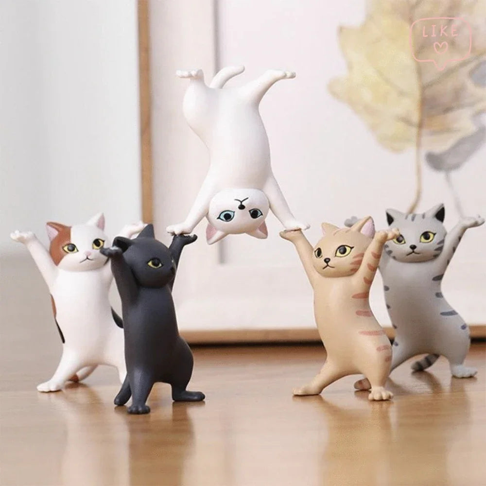 1/5Pc Funny Cats Pen Holder Kawaii Cat Doll Ornaments Plastic Craft Earphone Support Room Office Desk Home Decory Gift Accessory