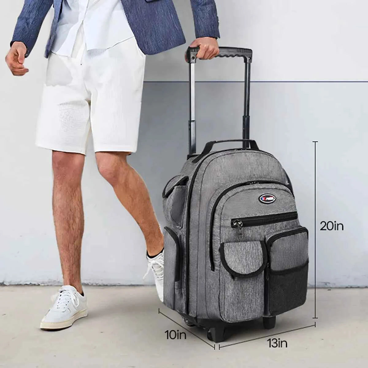 New York XPress 20 inch Travel Backpack With Wheels Hidden Pull Rod Carry On Luggage Weekend Travel Bag For Men Business Trip