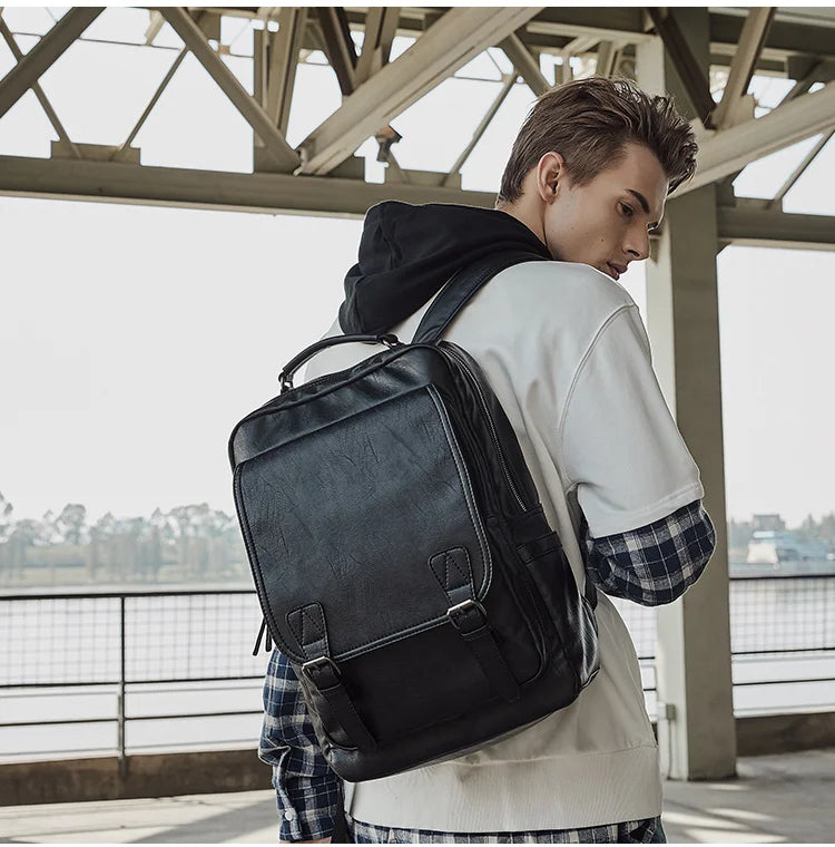 MOYYI Leather Laptop Backpack for Men Waterproof Travel Backpack Vintage Business Bag for Commuter Casual Leather Daypack