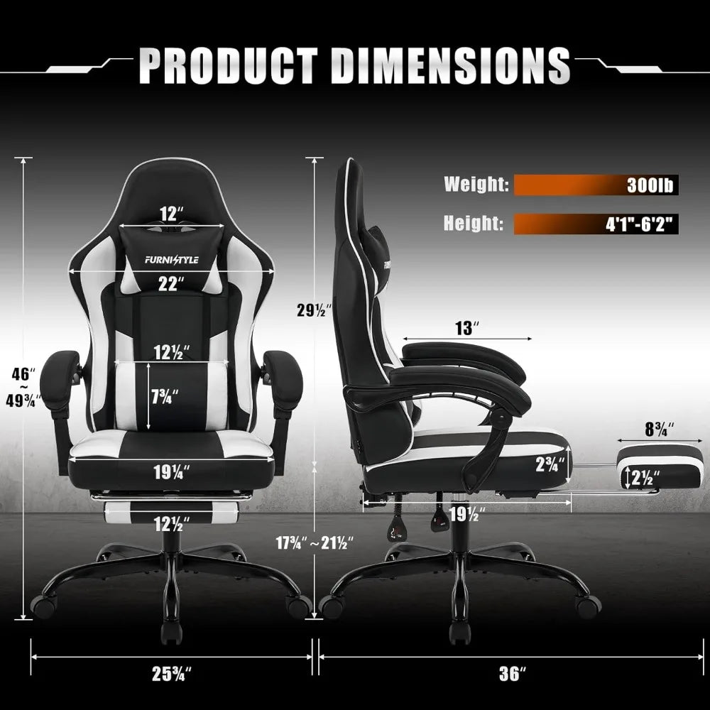 Gaming Chair with Footrest, Reclining Video Game Chairs for Adults with Lumbar Support, Linkage Armrests, Ergonomic Computer