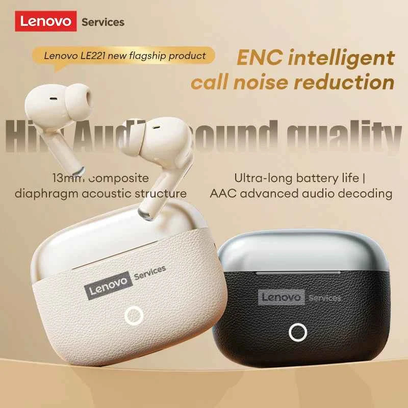 Choice Lenovo Gaming Earphones Wireless Bluetooth 6.0 Headphones Leather Texture Business Headset HD Calling ANC Noise LE221