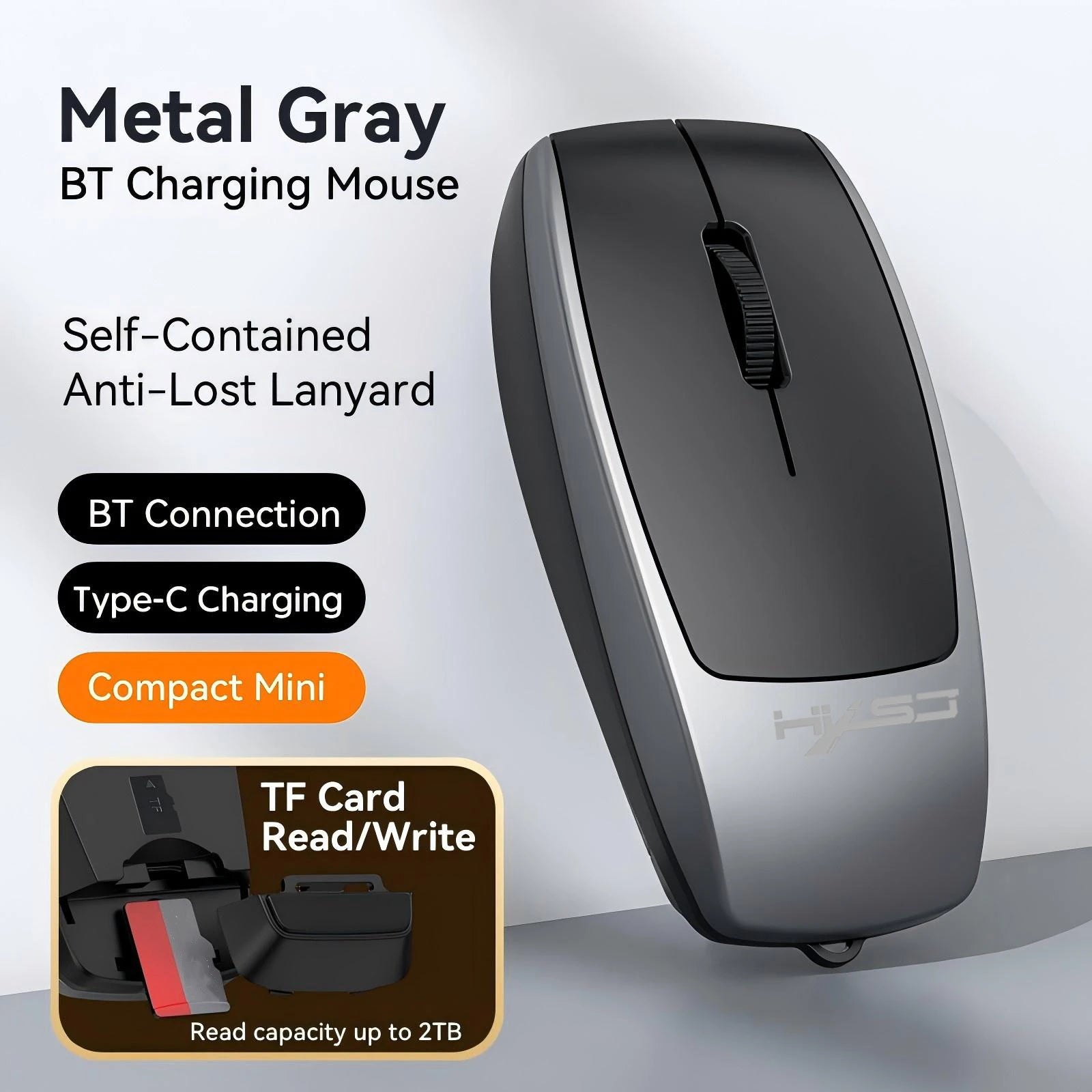 Portable Bluetooth 5.1 Wireless Mini Mouse Rechargeable TF Card Reader Silent Adjustable DPI Mouse for Phone Tablet Notebook