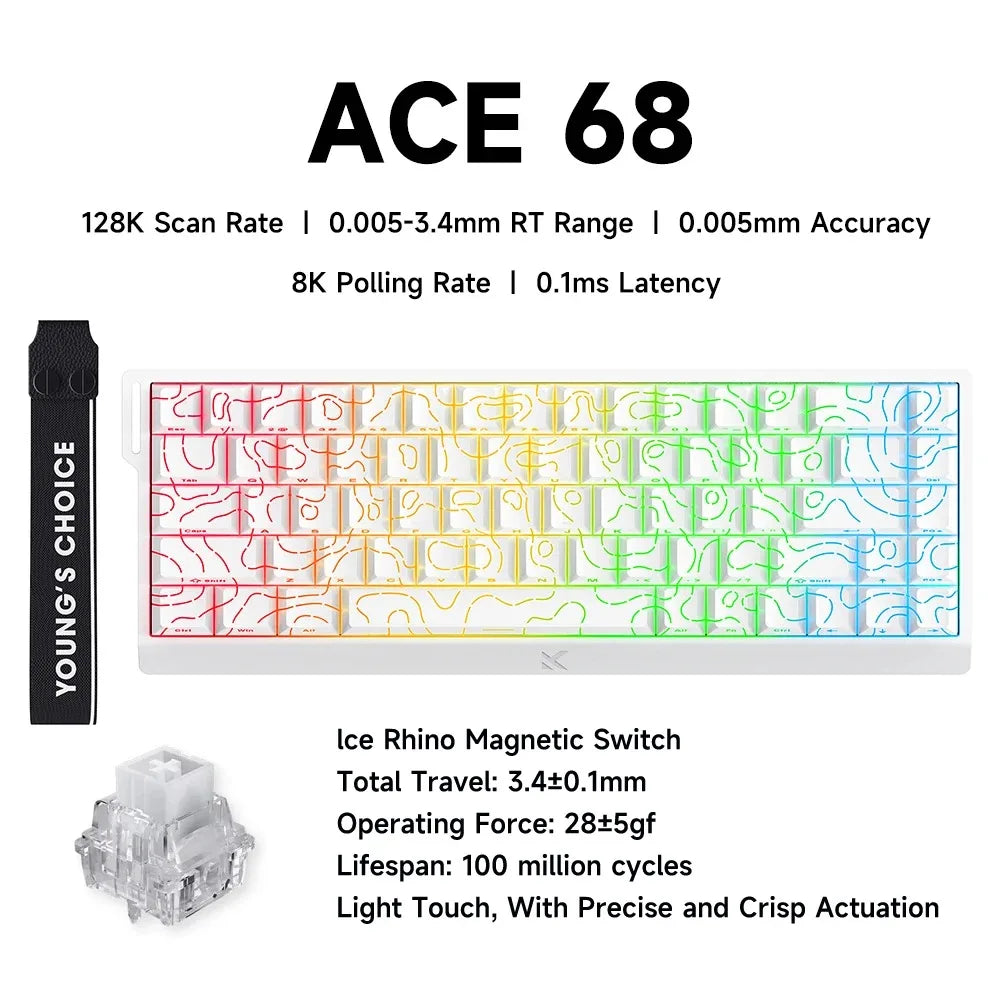MCHOSE ACE68 Magnetic Keyboard Wired Mechanical ACE60 Pro for Gaming 0.01mm RapidTrigg 8000Hz SOCD/Rs 0.125ms 128K Sampling Rate