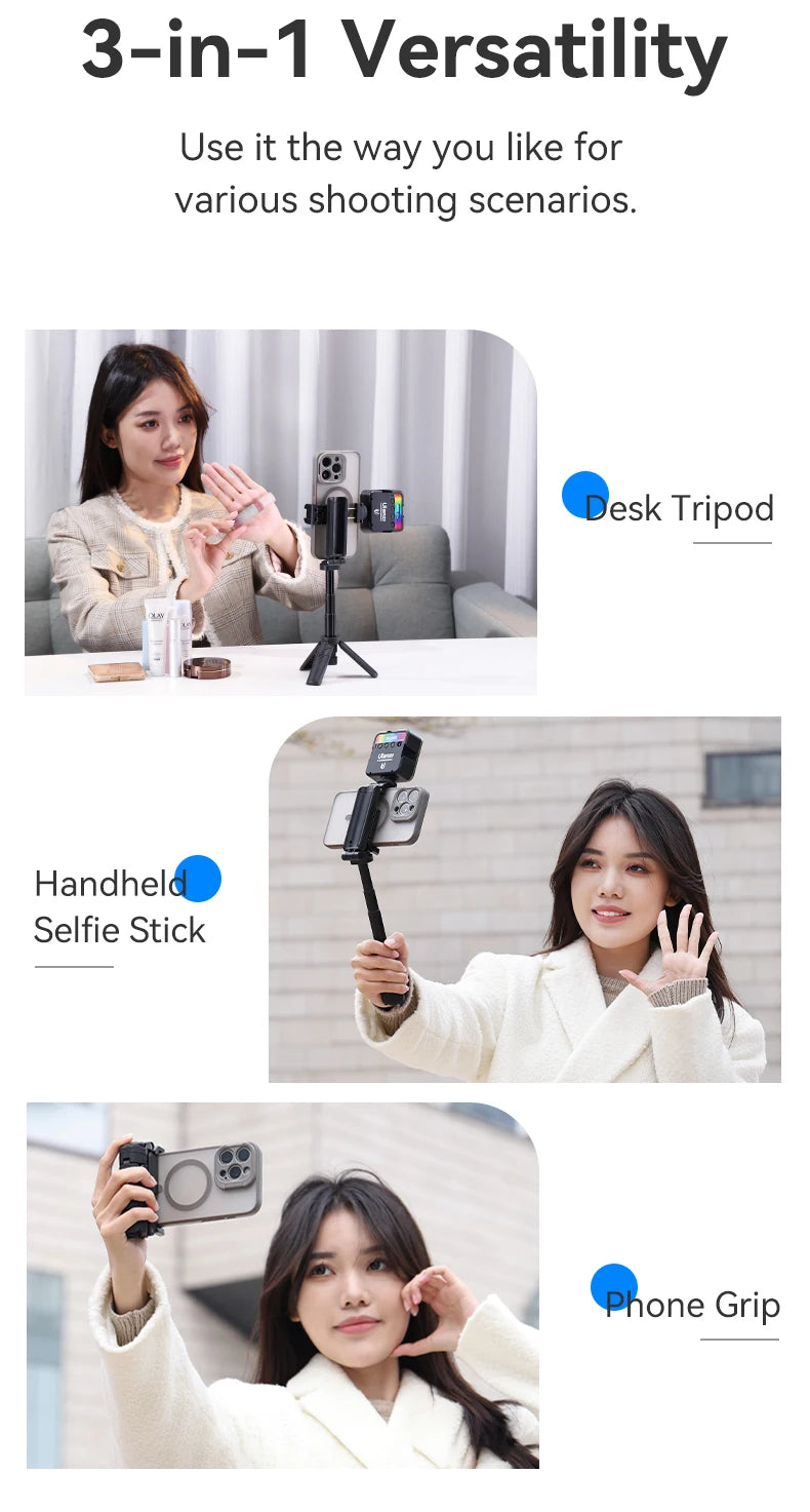 Ulanzi JJ02 Wireless Selfie Tripod With Bluetooth Remote Control Portable Foldable Monopod For Smart Phone Booster Handle Grip