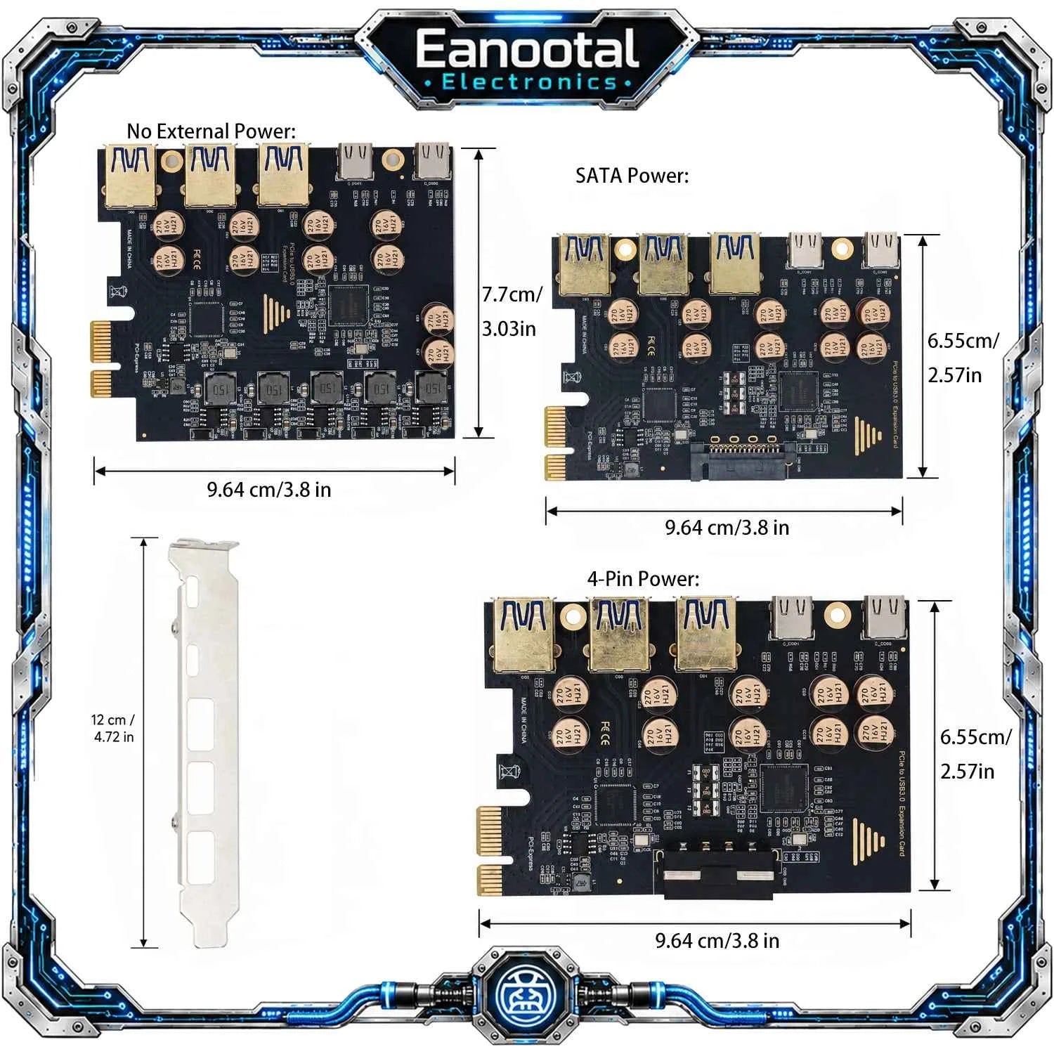 PCIe X1 to 5 Port USB 3.2 Gen 1 Expansion Card 3 USB-A 2 USB-C 5Gbps Adapter for Desktop PC