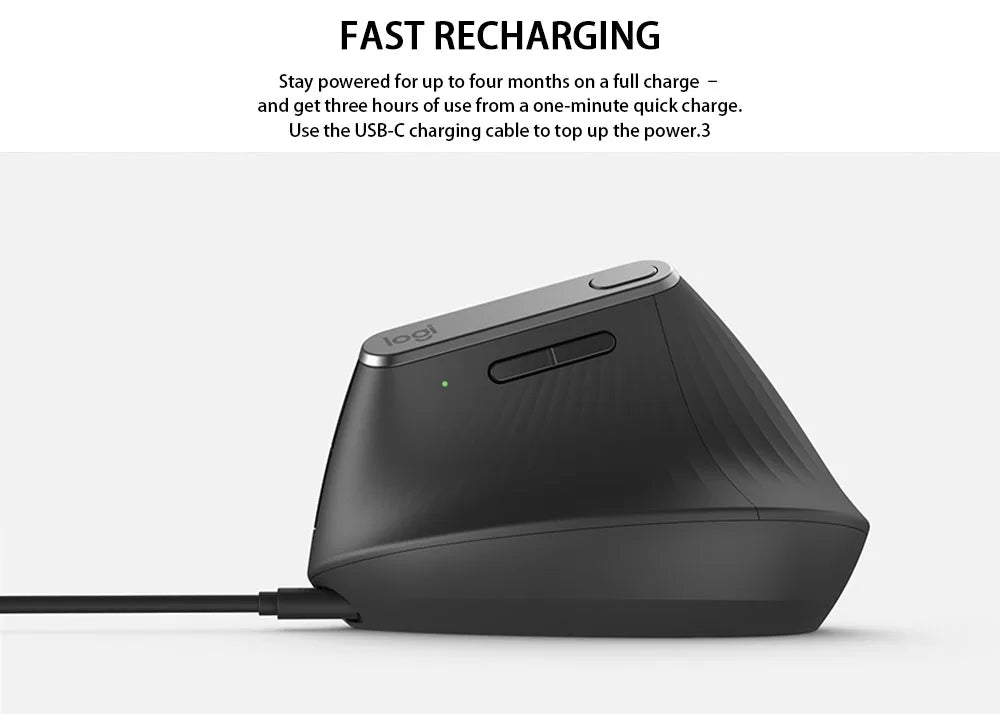 Logitech MX Vertical Wireless Mouse – Ergonomic Design Reduces Muscle Strain, Move Content Between 3 Windows and Apple Computer