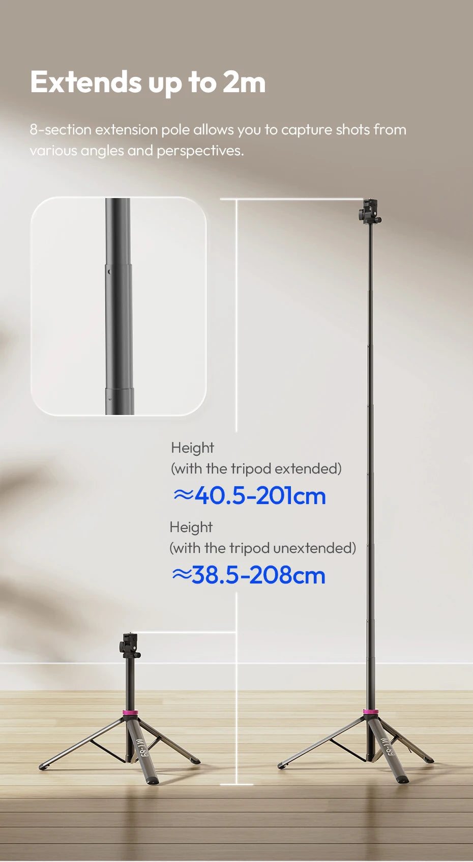 Ulanzi MT-89 2M Extendable Tripod Light Stand w 1/4'' Quick Release Plate Cold Shoe Mount for DSLR Camera Phone Video Light Mic