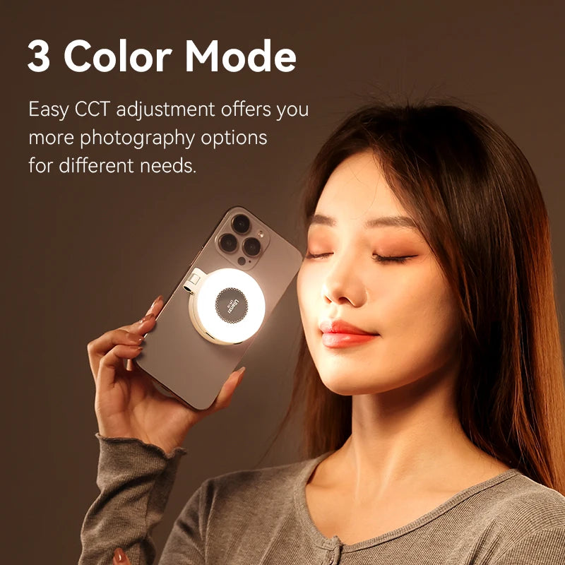 Ulanzi LM19 MagSafe Video Light Bi-Color Selfie Light for iPhone 16 15 14 Pro Max Flip Fill Light As Phone Stand for Video Vlog