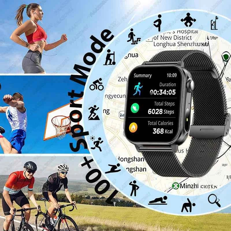 2025 New Smart Watch Men Women Type-C Charging Heart Rate LED Flashlight Bluetooth Call IP68 Waterproof SmartWatch for Android