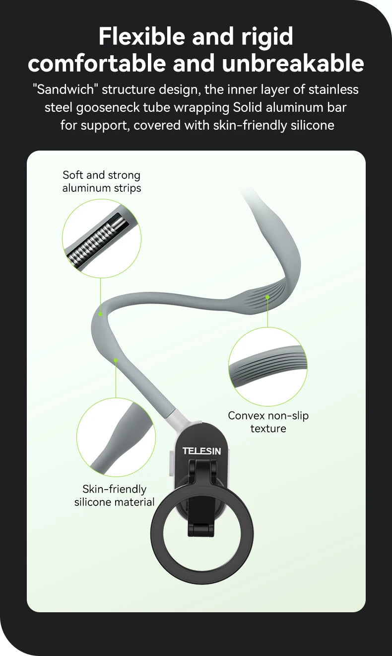 TELESIN Silicone Phone Magnetic Neck Mount Quick Release Hold for Iphone 17 16 15 14 13 SAMSUNG HUAWEI XIAOMI Phone Accessories