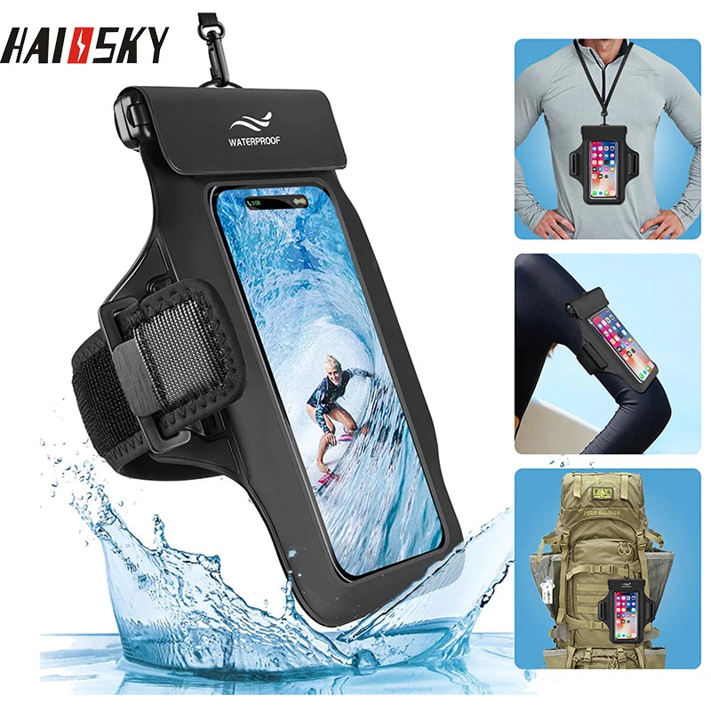 HAISSKY Armband Mobile Phone Waterproof Pouch For iPhone 17 16 15 14 13 12 Pro Max 15 Plus Swimming Surfing Diving Arm Phone Bag