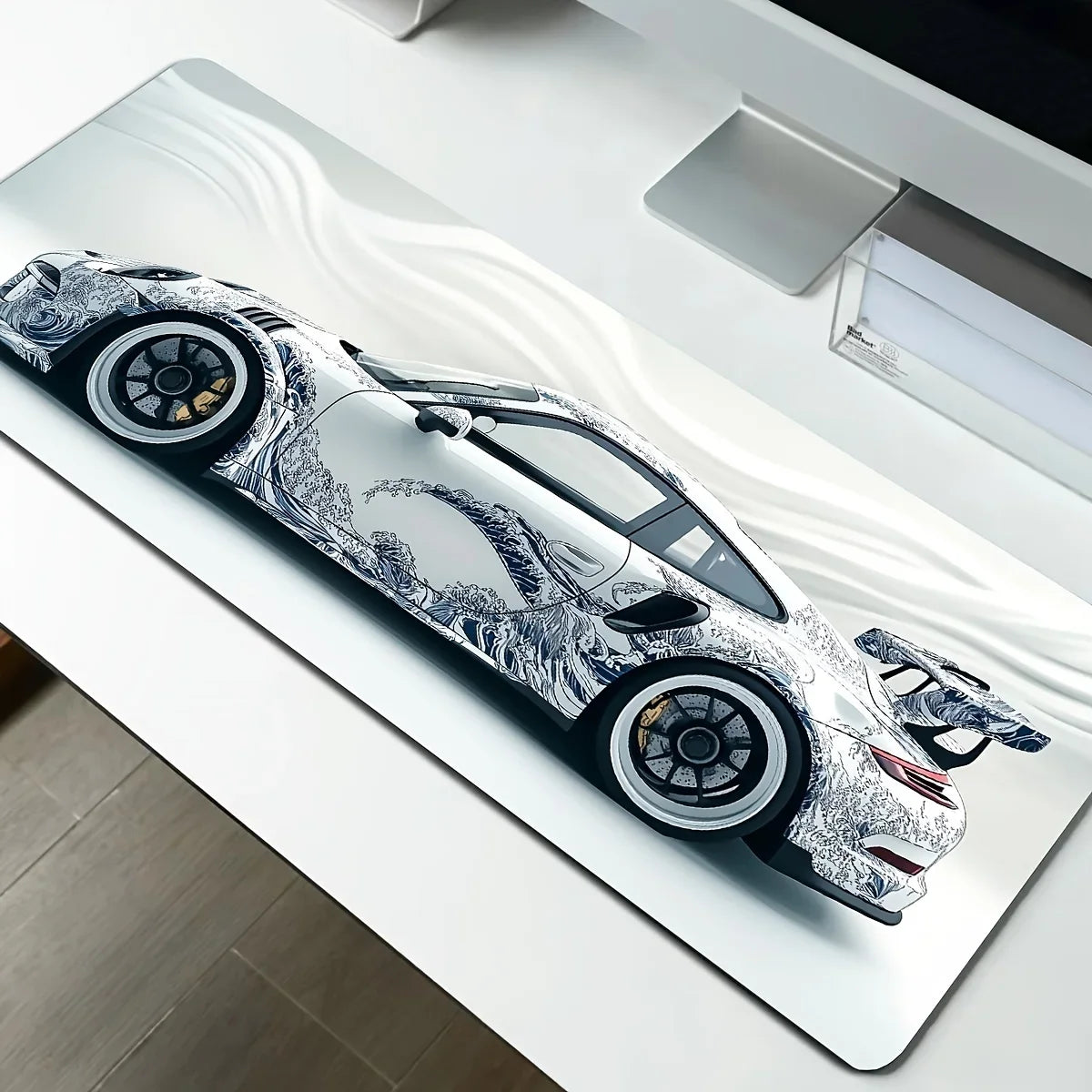 Large White Sports Car Design Gaming Mouse Pad Anti-Slip Rubber Base Extended Desk Mat for Gamer Office Use Computer Accessories - WinSupport Tech