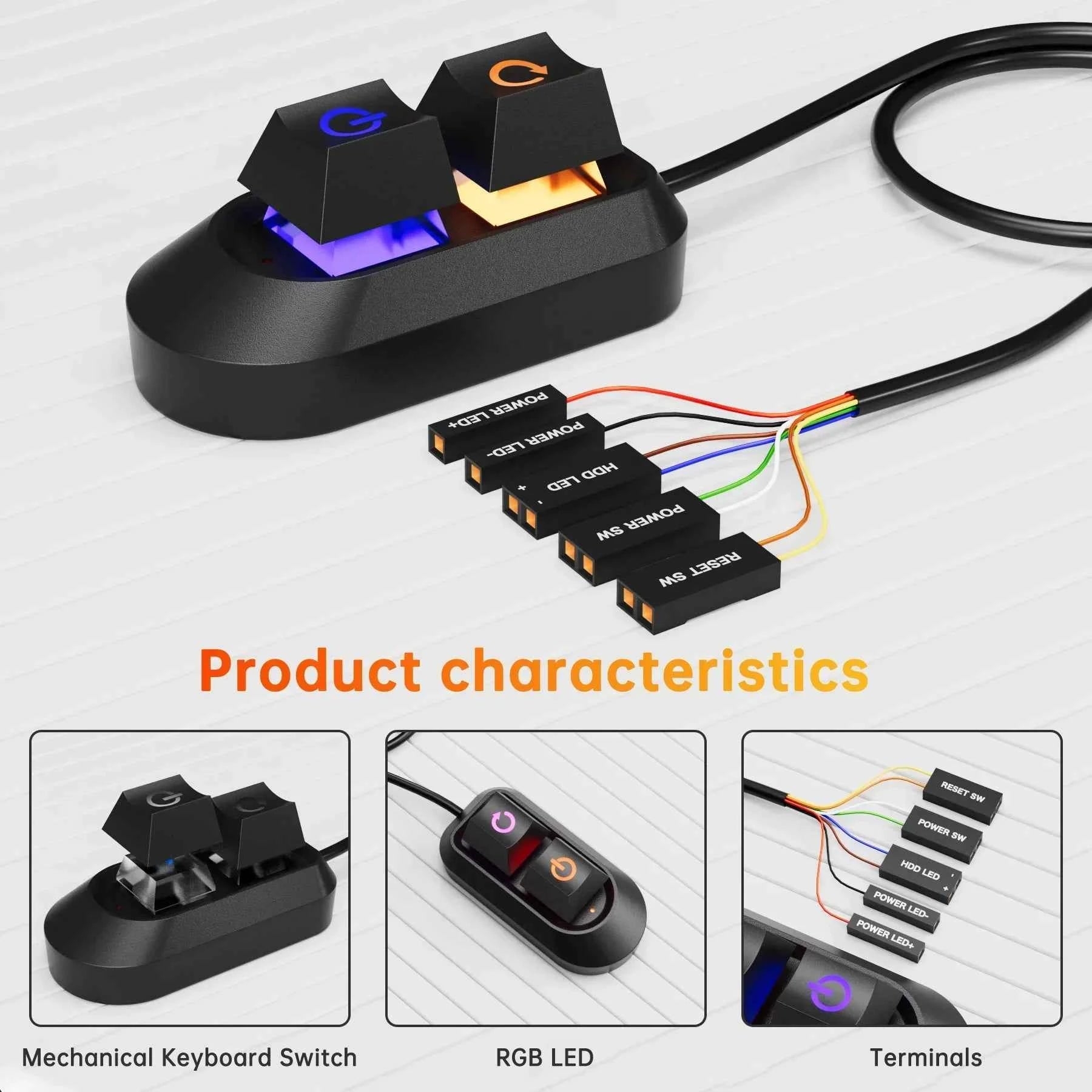2M RGB LED Lights Computer Desktop Switch PC Motherboard External Start Power On/Off And Reset Button Extension Cable Key Switch