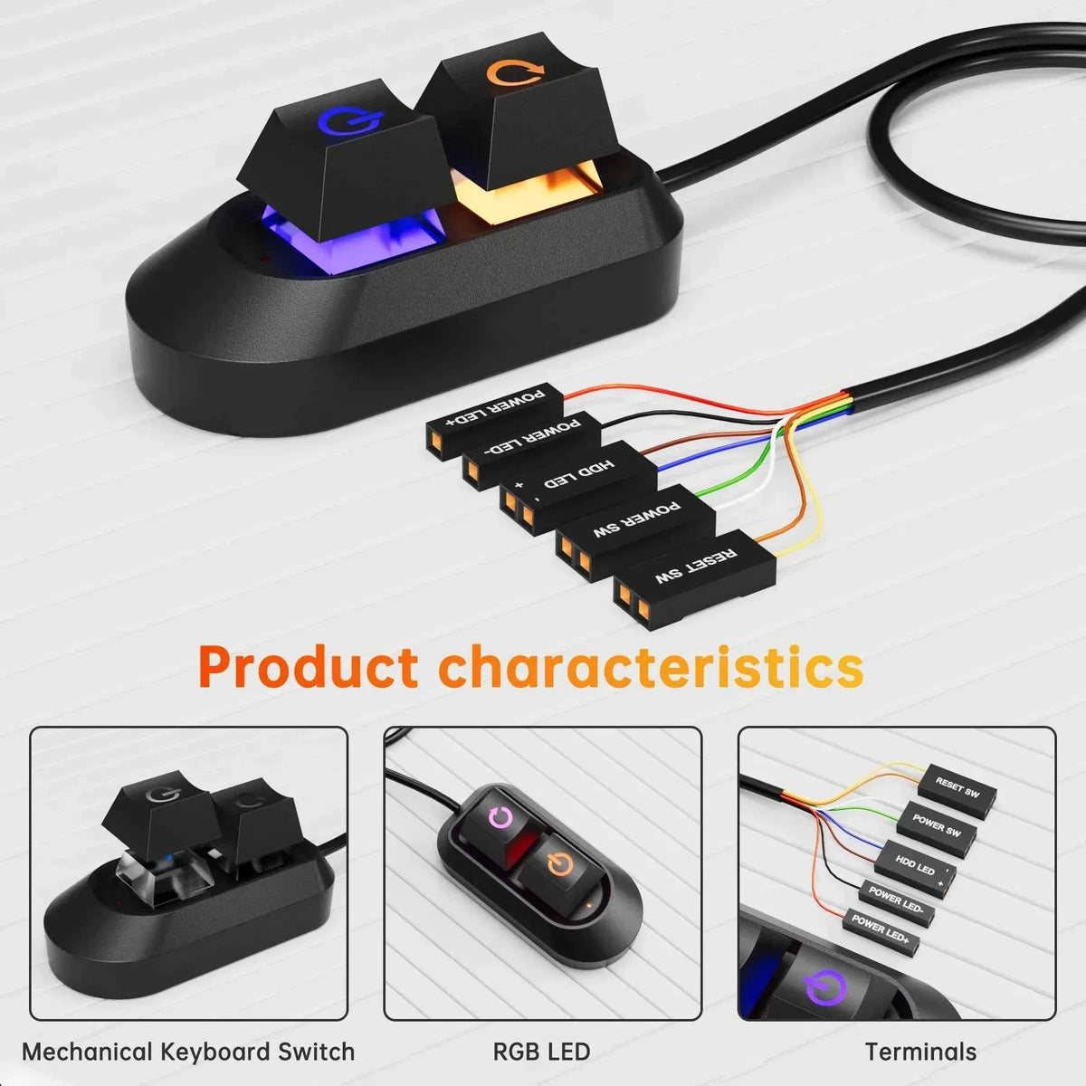 2M RGB LED Lights Computer Desktop Switch PC Motherboard External Start Power On/Off And Reset Button Extension Cable Key Switch