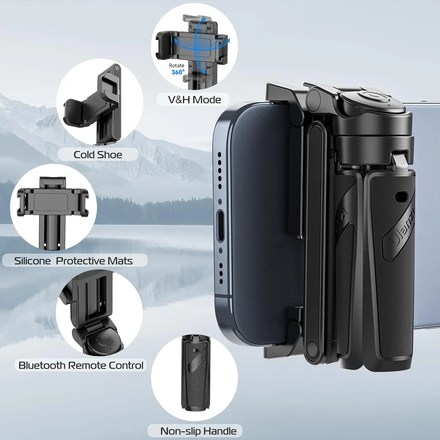 Ulanzi JJ02 Wireless Selfie Tripod With Bluetooth Remote Control Portable Foldable Monopod For Smart Phone Booster Handle Grip