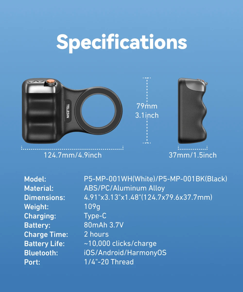 TELESIN Magnetic Phone Camera Shutter Grip and Fill Light Set Shooting Aid Remote Control Handle for Iphone HUAWEI SAMSUNG Phone