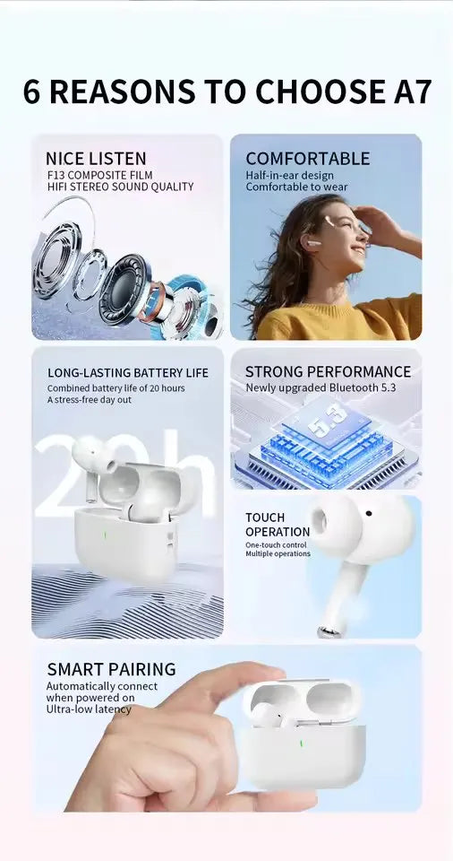 UEESFIT A5 TWS Wireless Bluetooth Earphones Noise Cancelling ANC Earbuds Sports Headphones HiFI Stereo Sound Headset With Mic