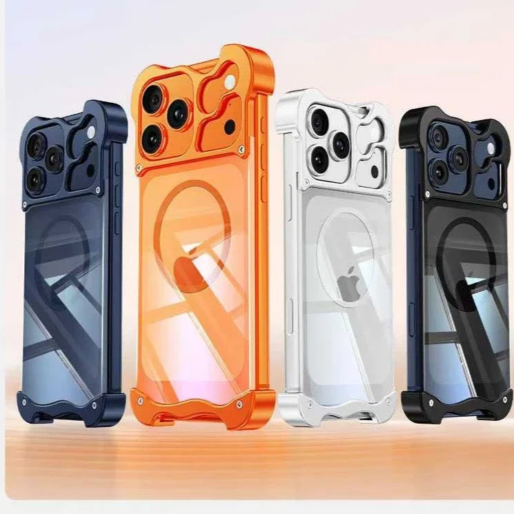 For iPhone Air 17 16 15 Pro Max Bumper Case Aluminum Metal Corner Pad Transparent Magnetic Shell Cover Magsafe Charging