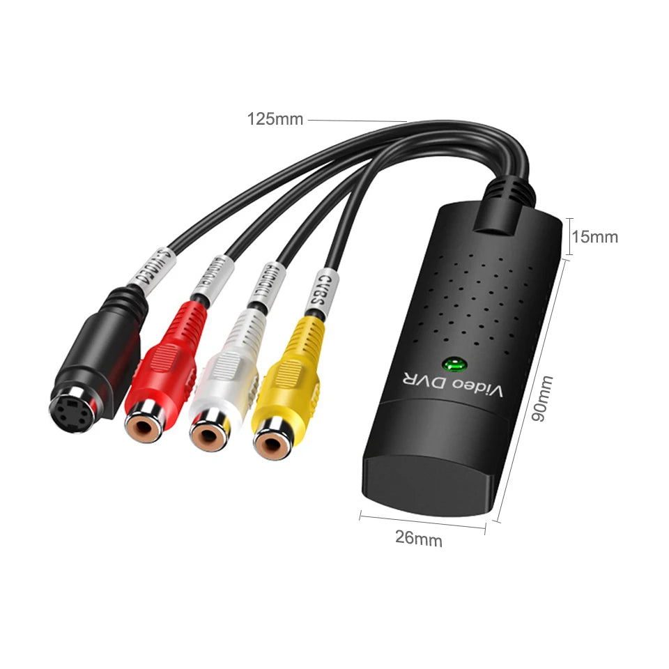 USB Video Capture Card Easy Cap VHS VCR Mini DV Hi8 DVD to Digital Converter RCA/S-video to USB 2.0 Audio Video Record Capturer