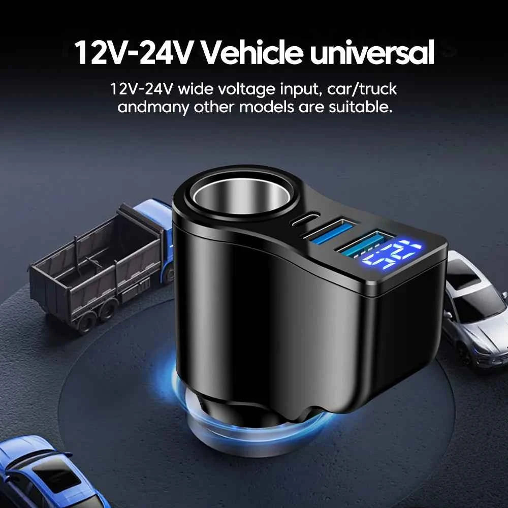 66W 4 Ports Digital Display Car Cigarette Lighter Power Adapter 3.1 A USB PD Car Phone Multifunctional Charger For iPhone Huawei