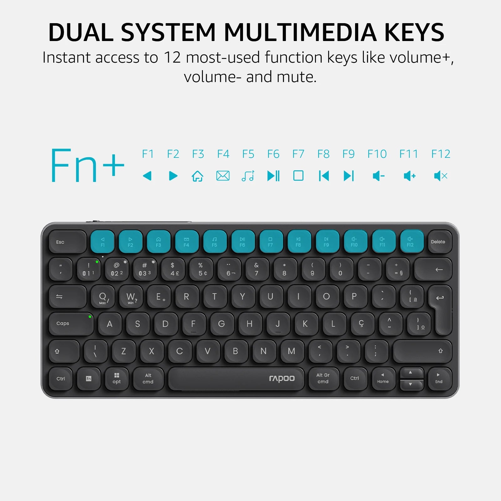 Rapoo E9050L/9010M ABNT2 Portuguese Brazil Multi-Device Bluetooth Wireless Keyboard Black Color with Multimedia Key