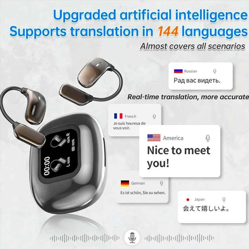 UYUXIO OWS Real Time Translation Earbuds with 144 Languages AI Translating Earphone with LCD Touch Screen Ear Buds Headphone
