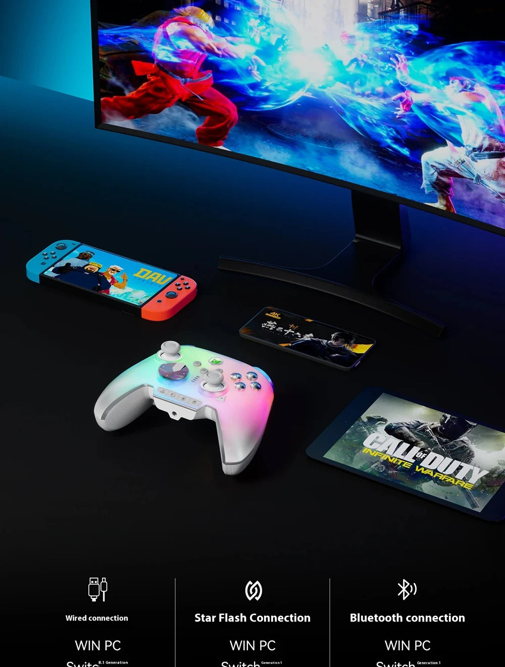 BIGBIG WON Rainbow3 Wireless Game Controllers NearLink 2.4G Hall Joystick Micro Motion Button RGB Gamepad for PC/Switch/Switch2