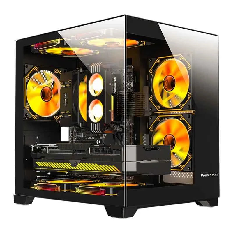 Power Train Colored Glaze PC Case Sea View Room 270°full view without column Desktop Chassis Support 240 Water Cooler