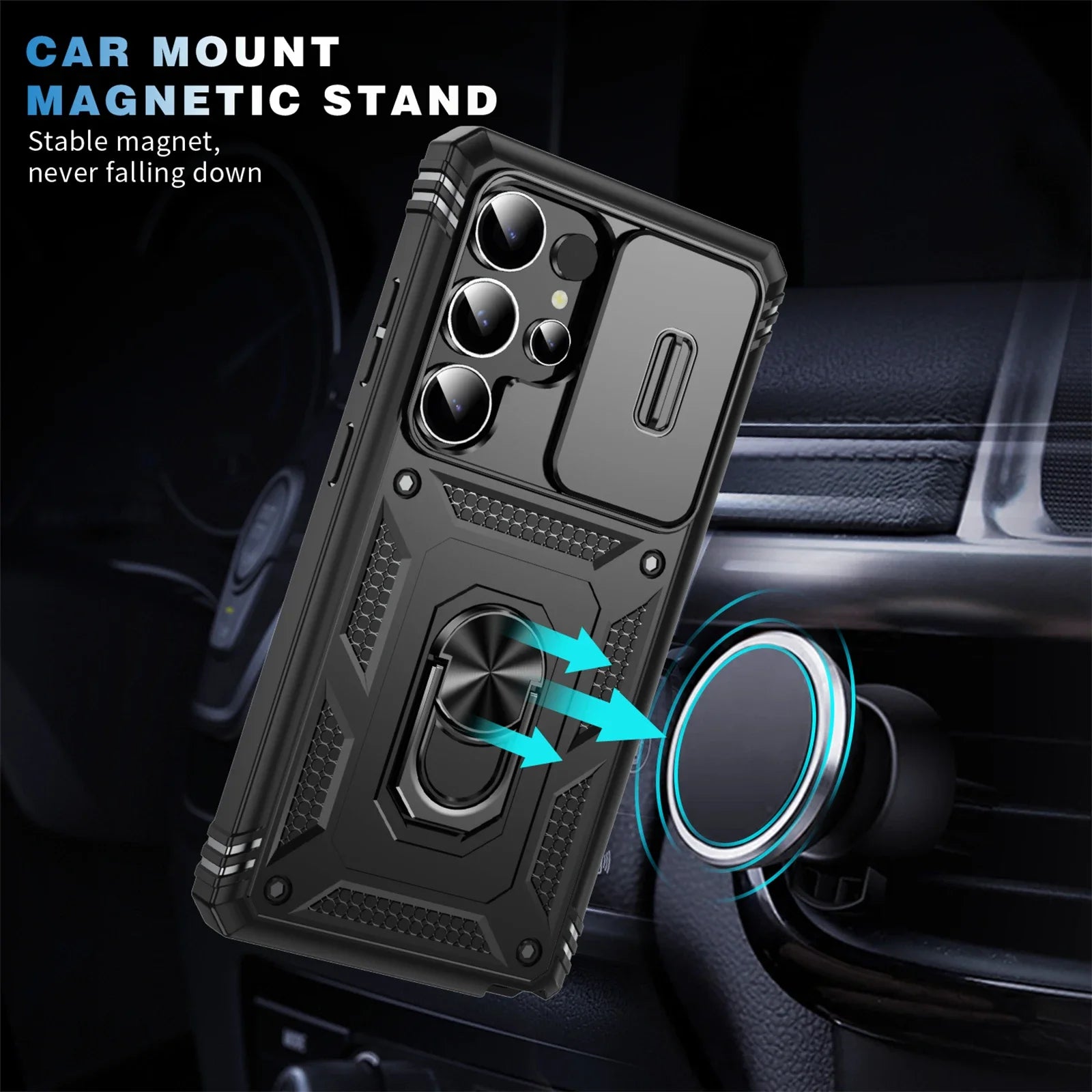 360 Full Protection Phone Case For Samsung Galaxy S25 S24 S23 Ultra Plus S25 Edge S24FE Case Armor Car Magnet Ring Stand Cover