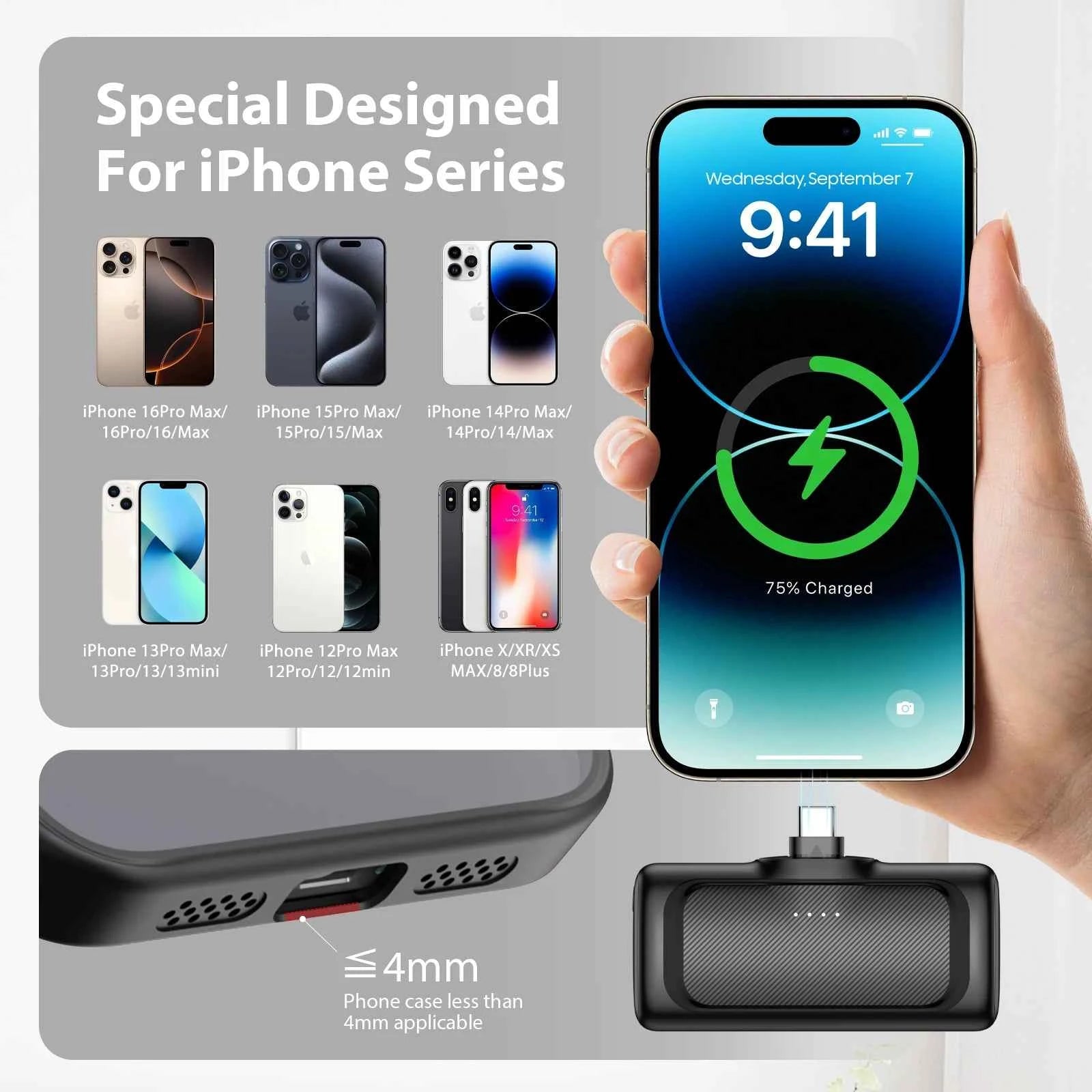 4000mAh MIni Power Bank 2-in-1 Fast Charging PD 22.5W Portable External Battery High Capacity for For iPhone Samsung Android