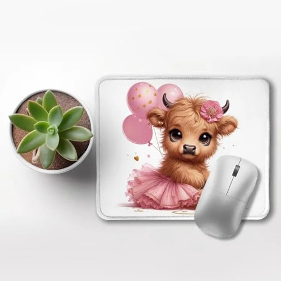 Cute Baby Highland Cow Mouse Pad, Girly Highland Cow Heifer with Balloon Mouse Pads Mousepad for Work Gaming Computers Laptop D