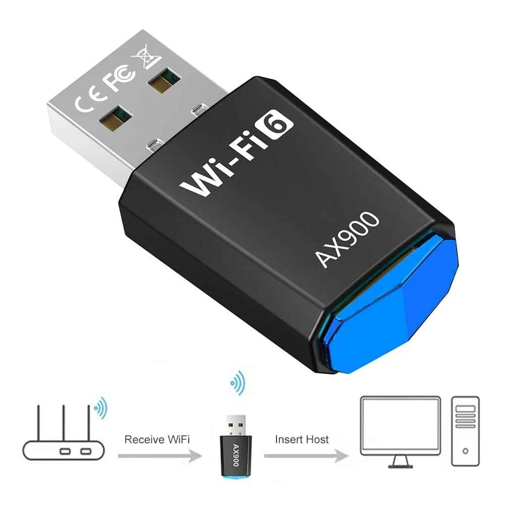 AX900 Driver-Free Wireless Network Card Dual-Band WiFi 6 USB Adapter 900Mbps WiFi Adaptador 2.4G&5GHz for Laptop Windows 7 10 11