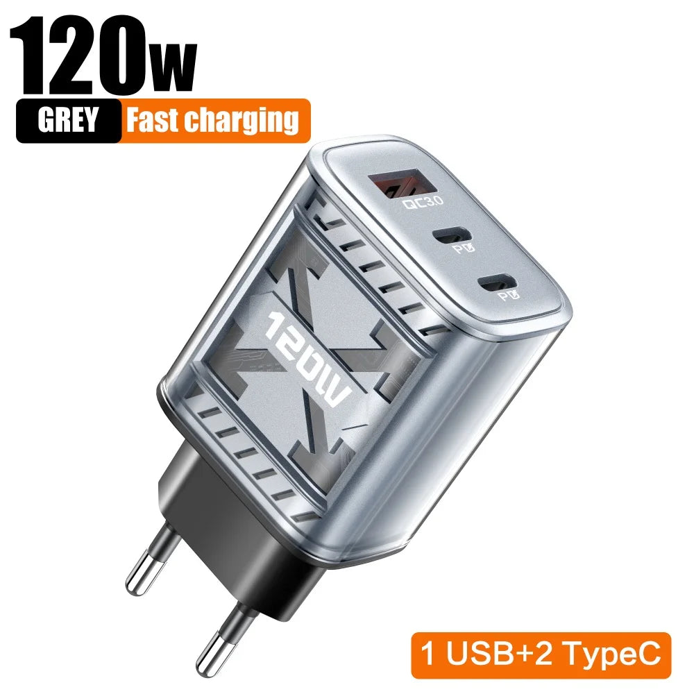 Multi Ports 120W Type C USB Fast Charging Charger Mobile Phone Adapter For iPhone Samsung Huawei Xiaomi PD Quick Charge Charger