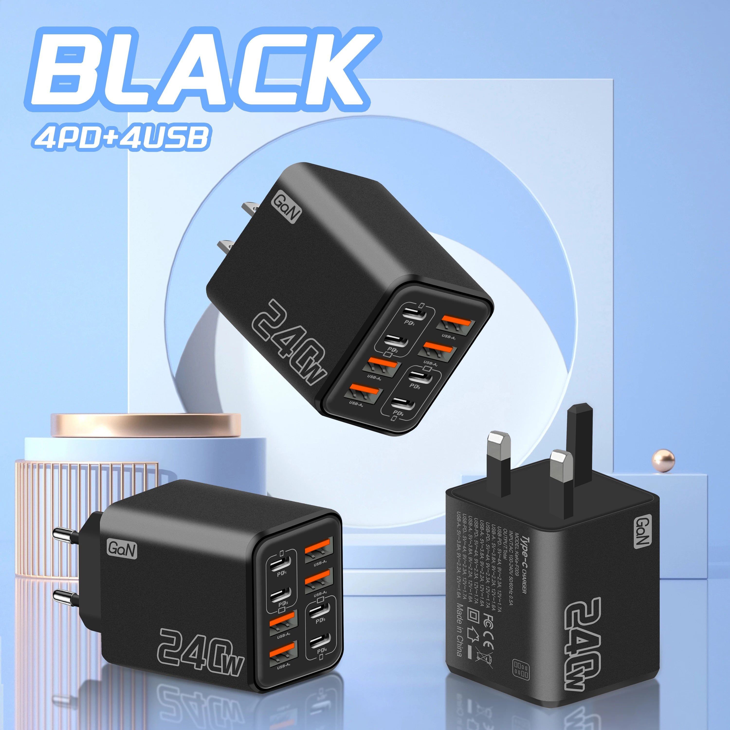 240W GaN USB C Charger 8 in 1 Fast Charging Phone Charger Power Adapter For iPhone Samsung Xiaomi Type C EU/US Plug Wall Charger phone accessories