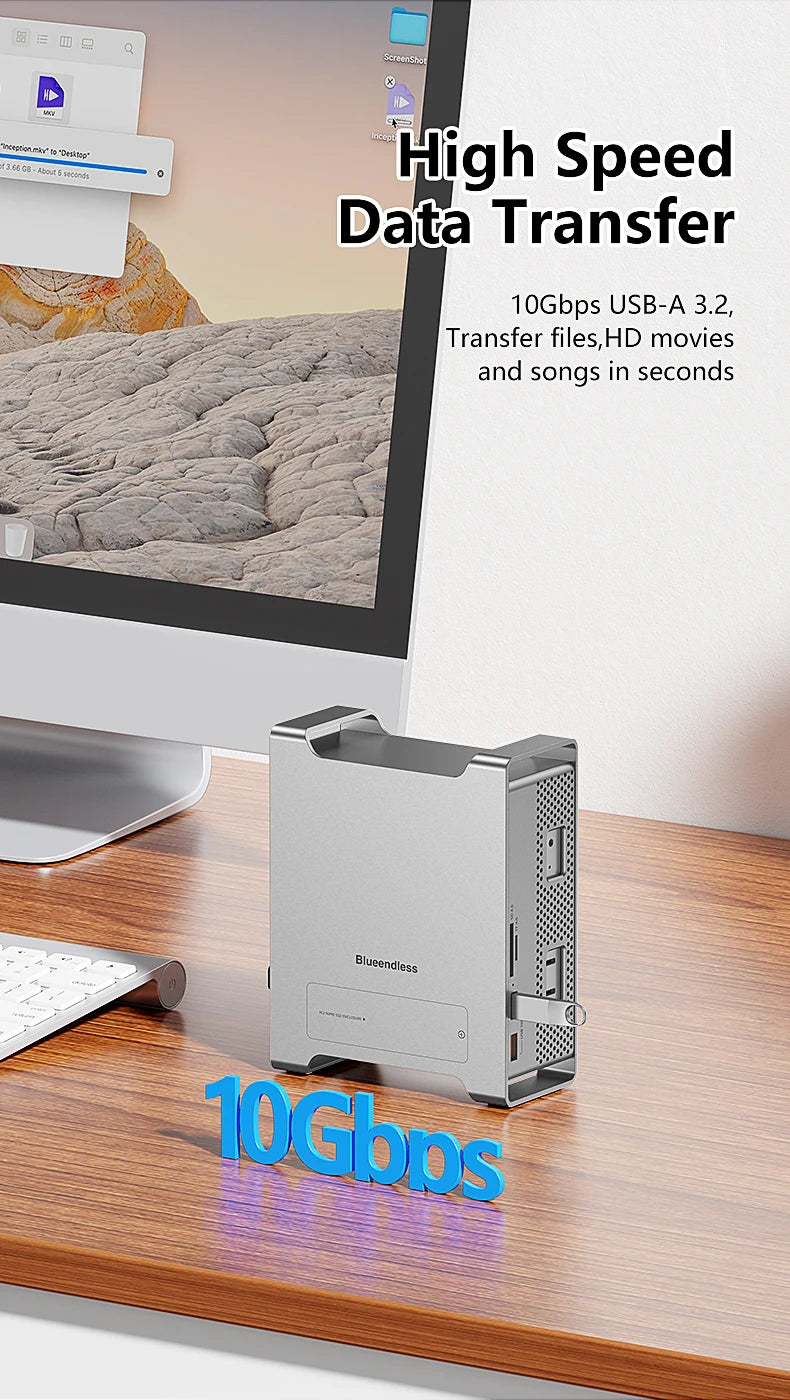 Blueendless ssd docking For 2024 MAC Mini M4/M4 Pro Stand with M.2 NVMe SSD enclosure 4K/60HZ HDMI-Com SD4.0 TF4.0 10Gbps C HUB
